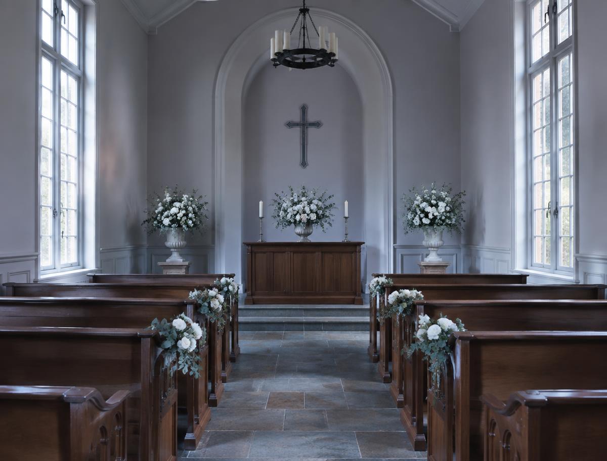 Capilla de velación con flores blancas